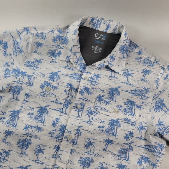 Croft & Barrow Quick Dry Shirt Mens Small Tropical Print White Blue‎ Fish - Picture 5 of 8